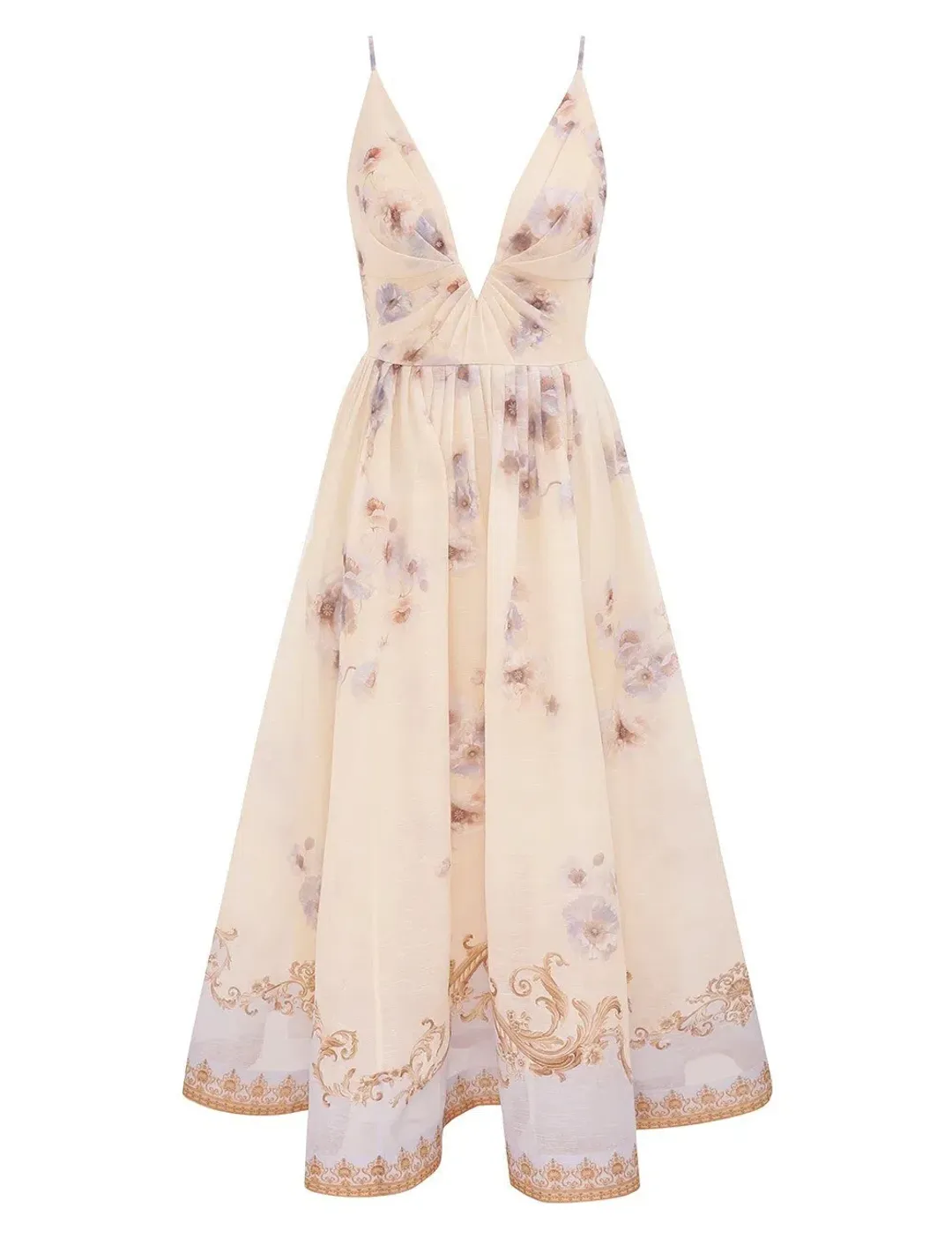 Zimmermann Hypnotic V Neck Midi Dress in Blue Floral Size 4 / AU 16 for rent on The Volte - main image