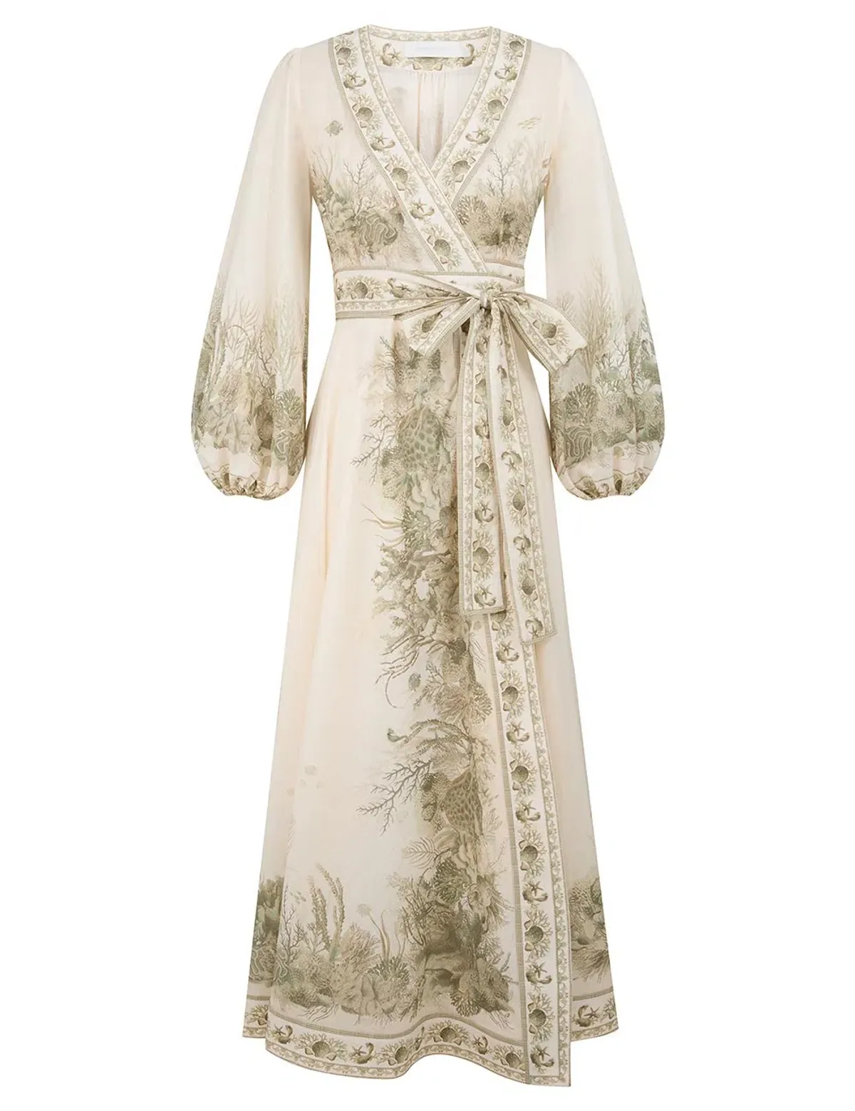 Zimmermann Wanderlust Wrap Midi Dress in Khaki Toile Size 4 / AU 16 for rent on The Volte - main image