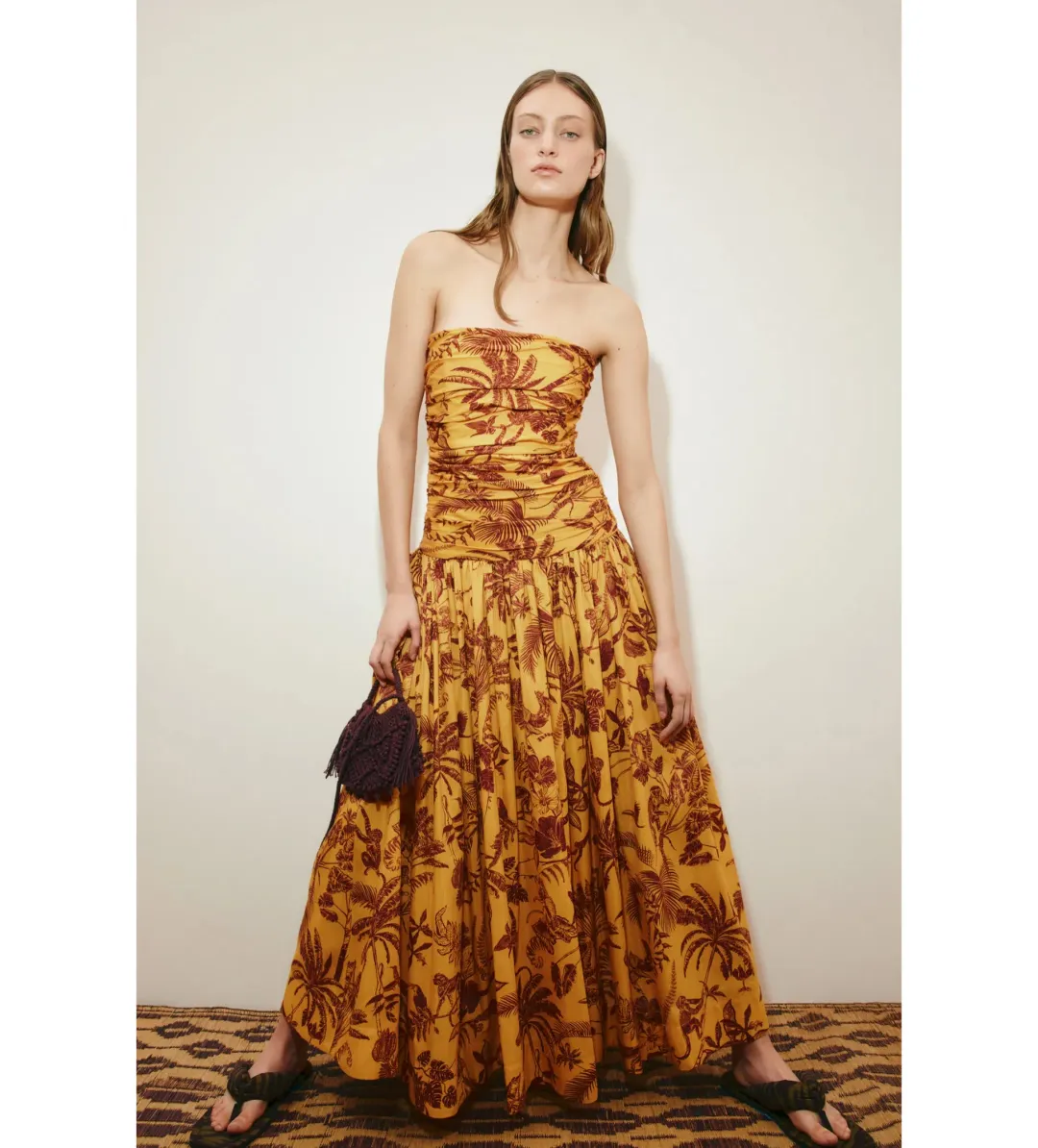 Alemais Banana Blossom Ruched Gown in Print Size AU8 for rent on The Volte - main image