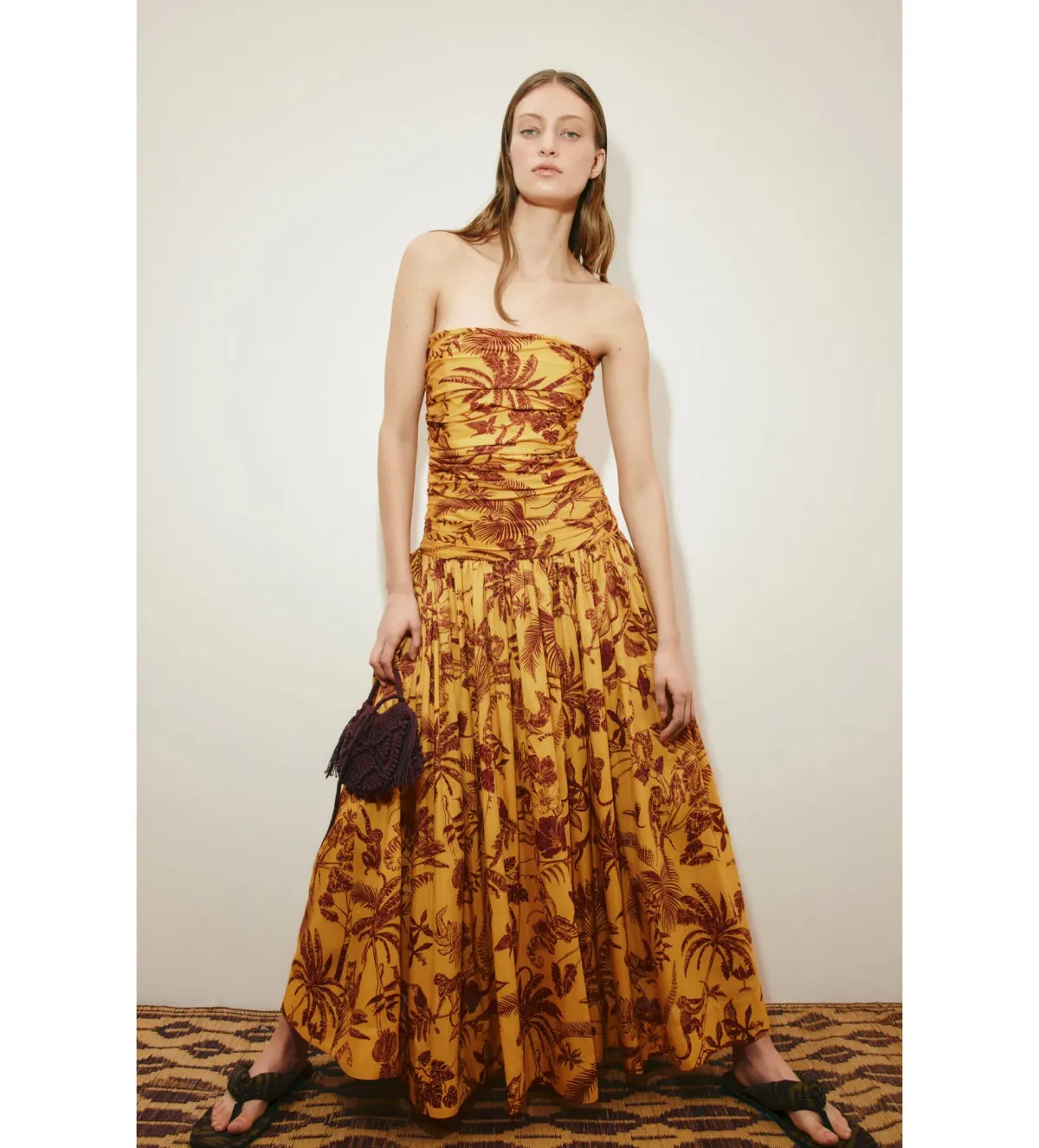 Alemais Banana Blossom Ruched Gown in Print Size AU8 for rent on The Volte - main image