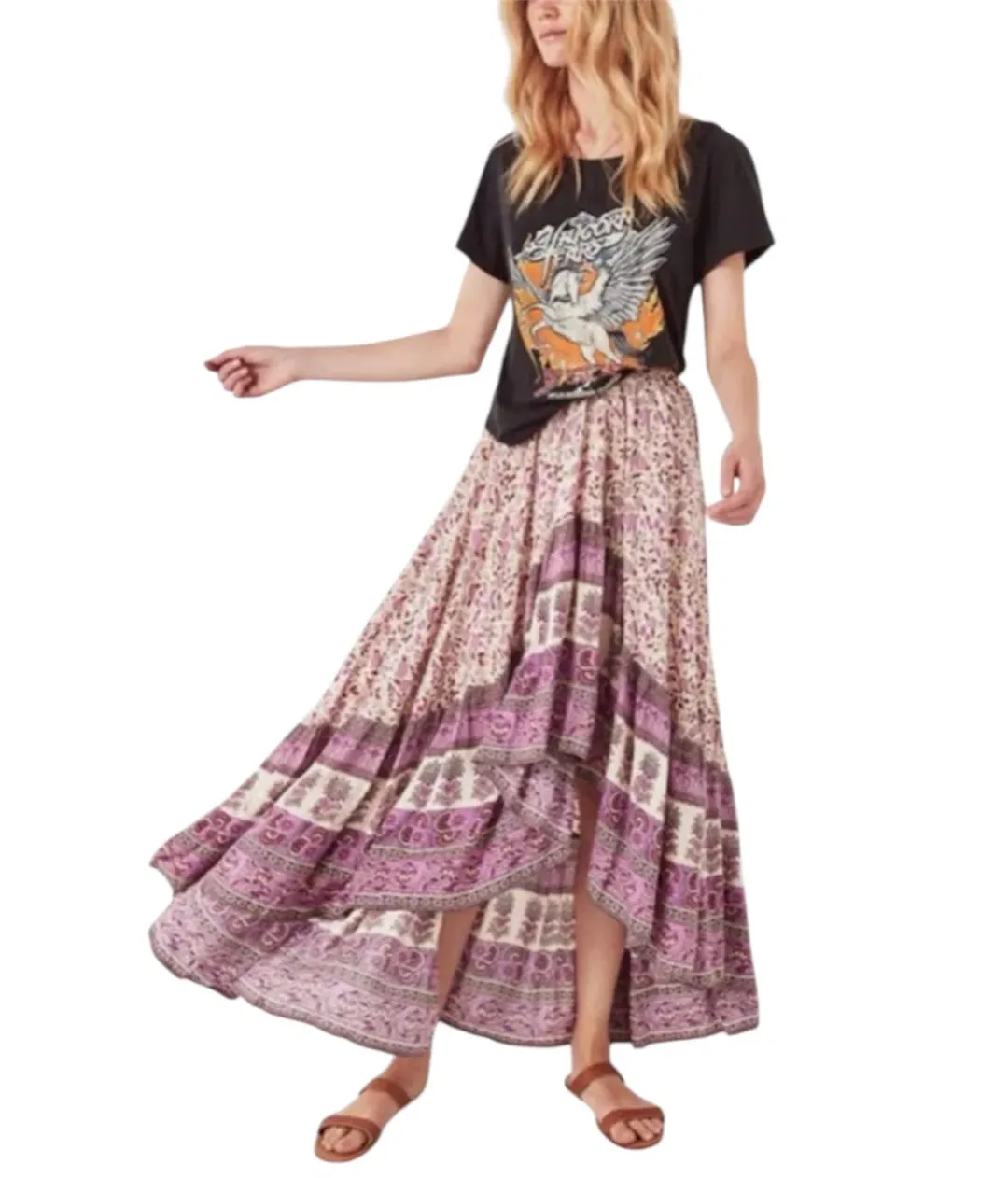 Spell & the Gypsy Love Castaway Skirt Maxi Floral Boho High Low Size Small Plum for rent on The Volte - main image