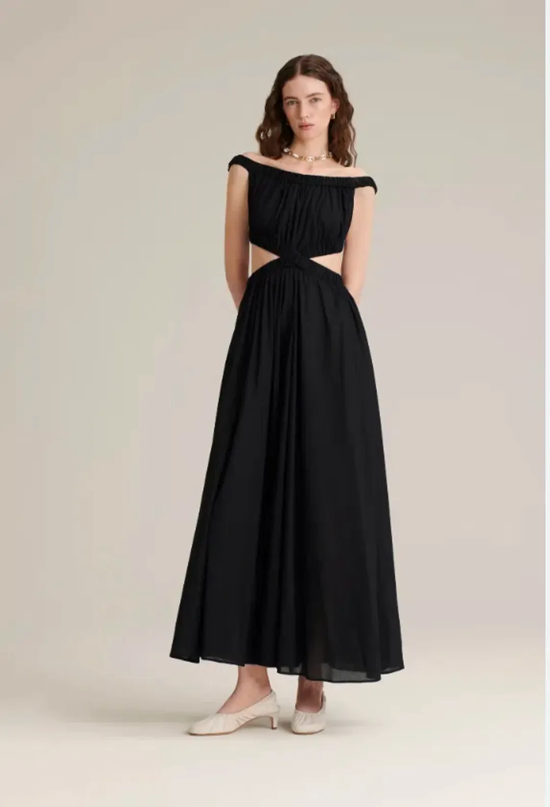 Scanlan Theodore Polished Voile Gather maxi dress black size Aus 8  for rent on The Volte - main image