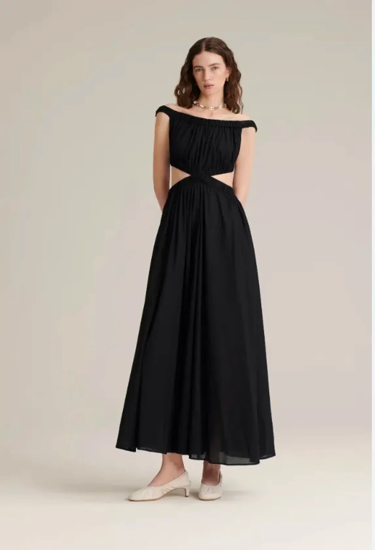 Scanlan Theodore Polished Voile Gather maxi dress black size Aus 8  for rent on The Volte - main image