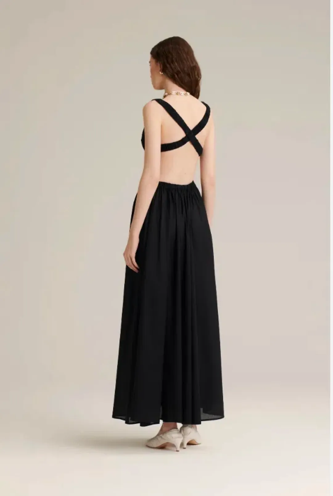 Scanlan Theodore Polished Voile Gather maxi dress black size Aus 8  for rent on The Volte - main image