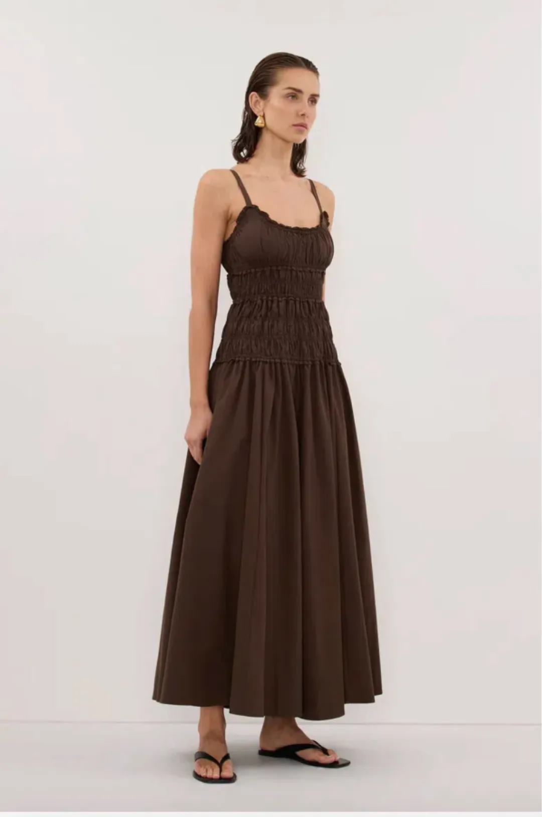 Dissh Toby bitter chocolate cotton midi dress size Aus 6 for rent on The Volte - main image