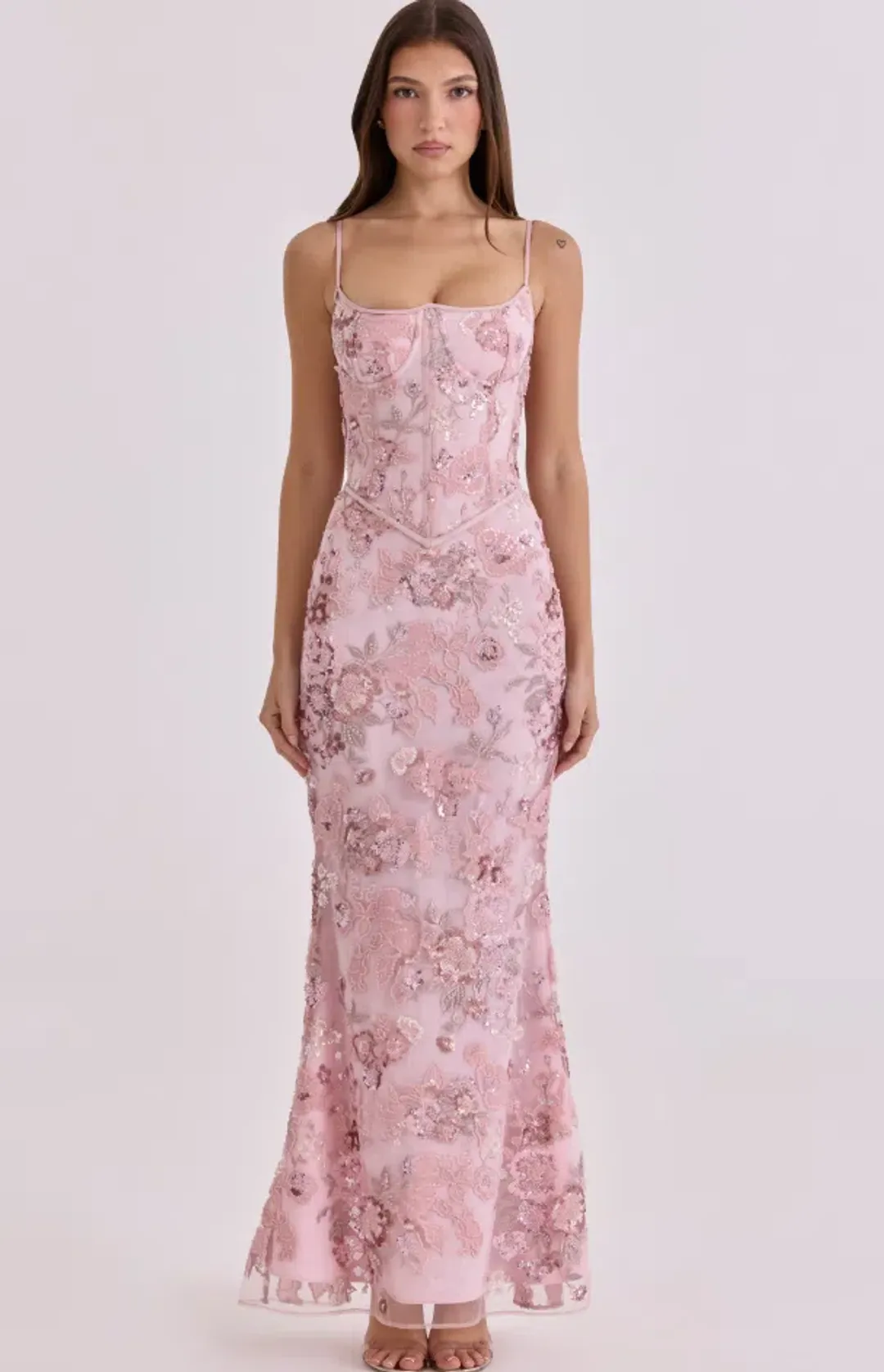 House of CB Naima pink hand beaded embellished corset maxi dress - limited edition Regular Cup Size XS for rent on The Volte - main image