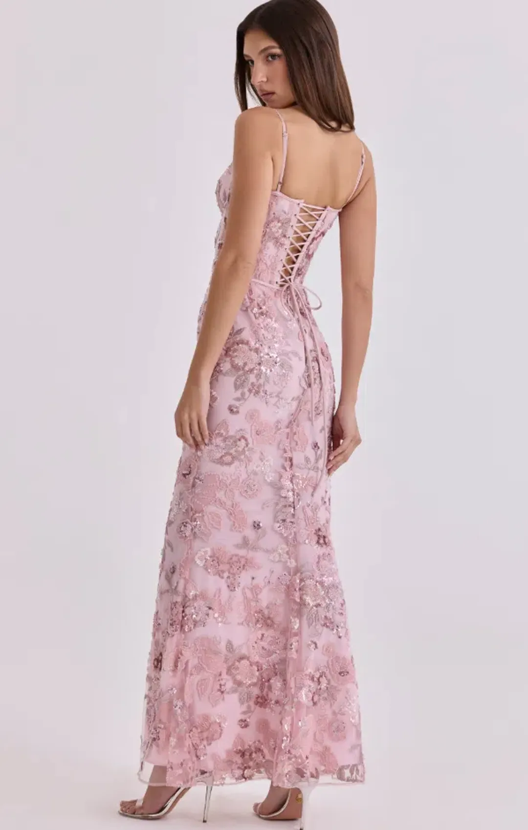 House of CB Naima pink hand beaded embellished corset maxi dress - limited edition Regular Cup Size L for rent on The Volte - main image