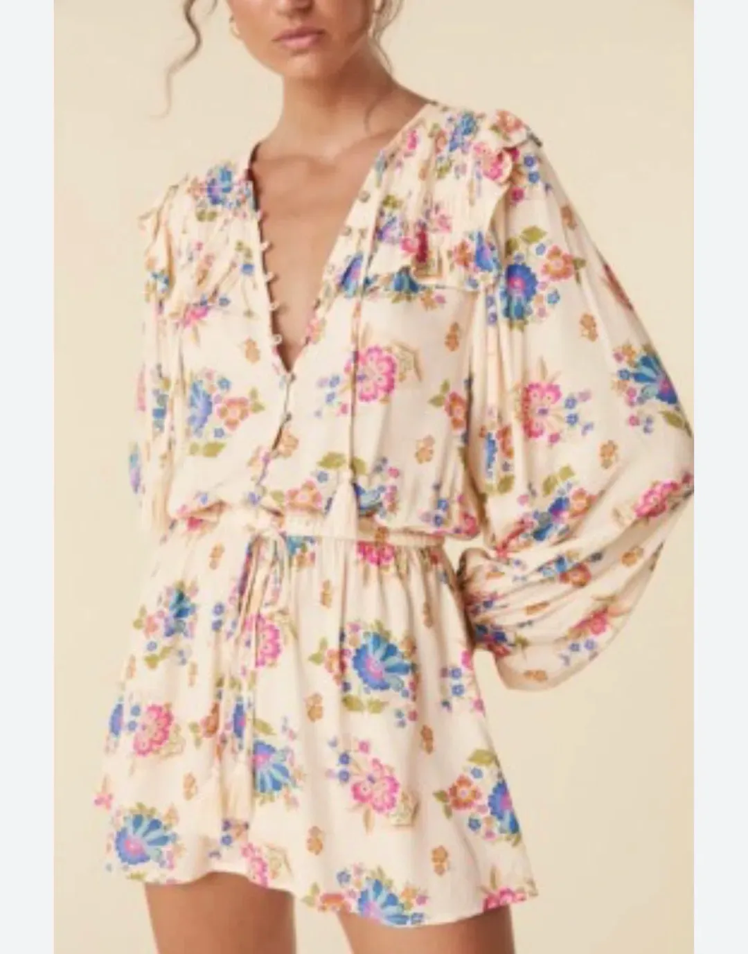 Spell Gypsy Playsuit Size XXS Solstice Romper Cream Boho Woodstock Coachella for rent on The Volte - main image