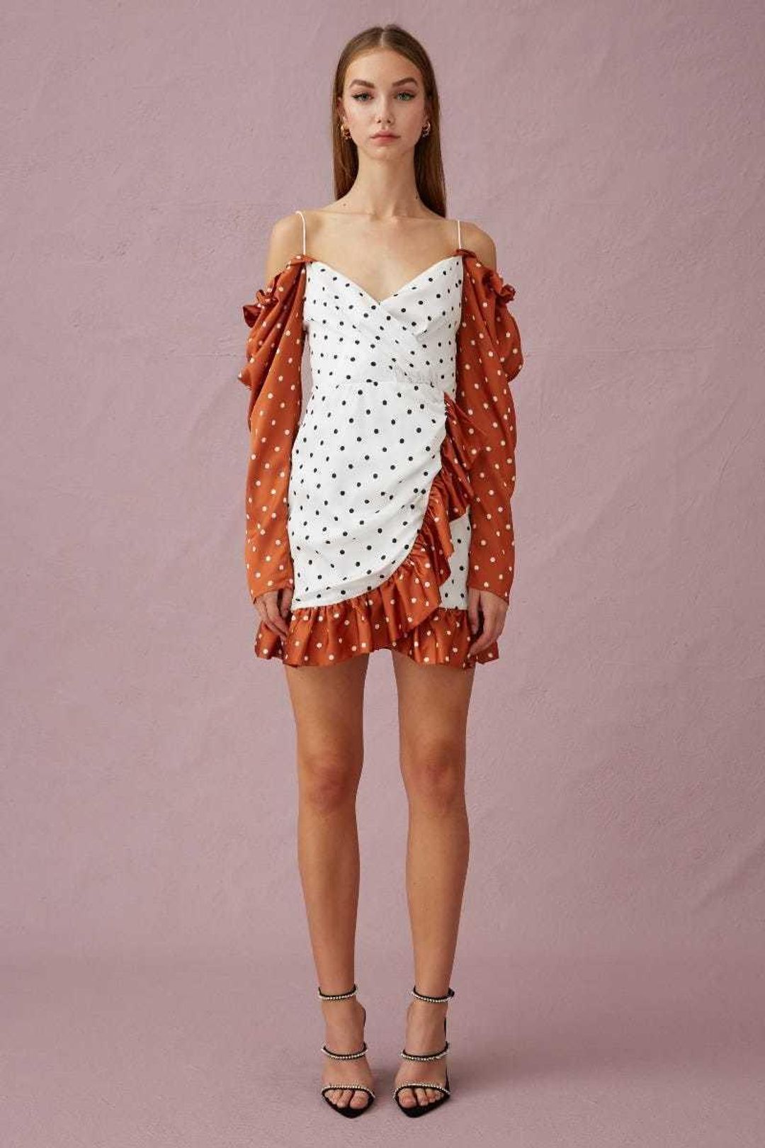 Keepsake The Label Butterflies Long Sleeve Mini Dress Tobacco Polkadot Dress Size 8 for rent on The Volte - main image