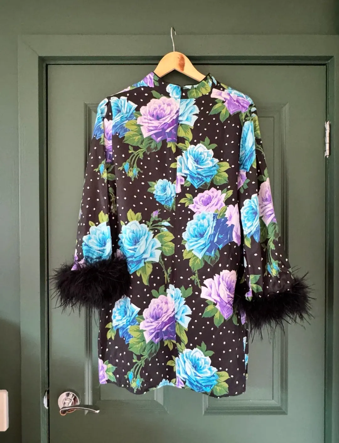 Kitri Carlotta Blue Painted Rose Mini Dress. Size 12 for rent on The Volte - main image