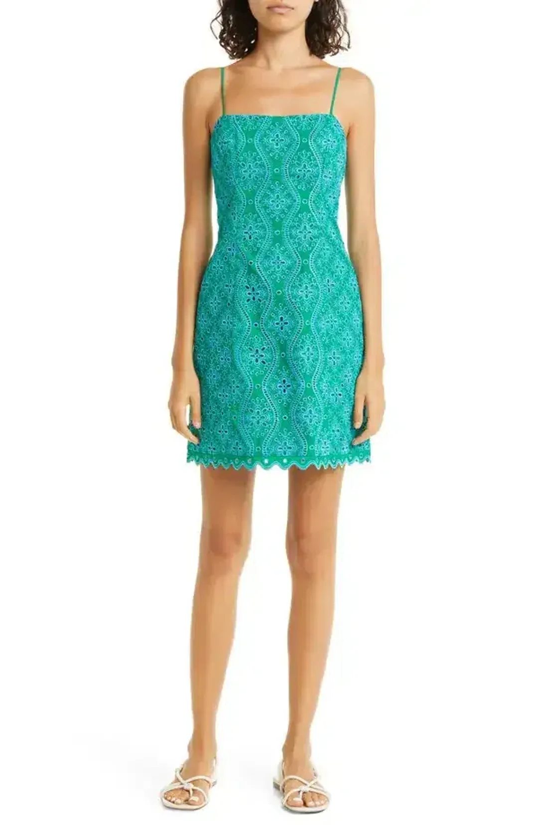 Saloni Abbi Scalloped Broderie Anglaise Cotton Mini Dress. Size 12 for rent on The Volte - main image