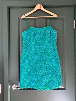 Saloni Abbi Scalloped Broderie Anglaise Cotton Mini Dress. Size 12 for rent on The Volte - image 1