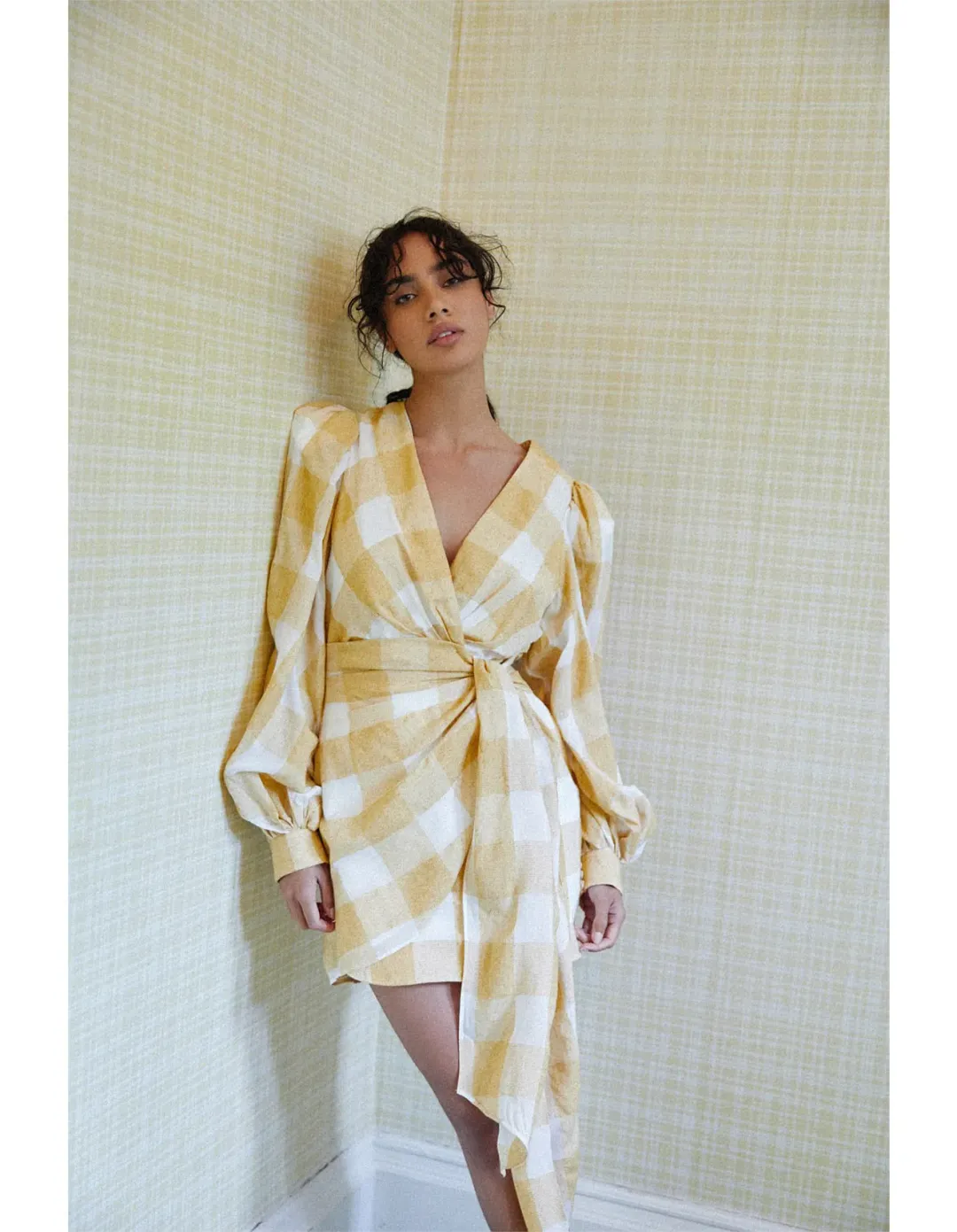 Acler Surherland Checkered Wrap Dress. Size 12 for rent on The Volte - main image