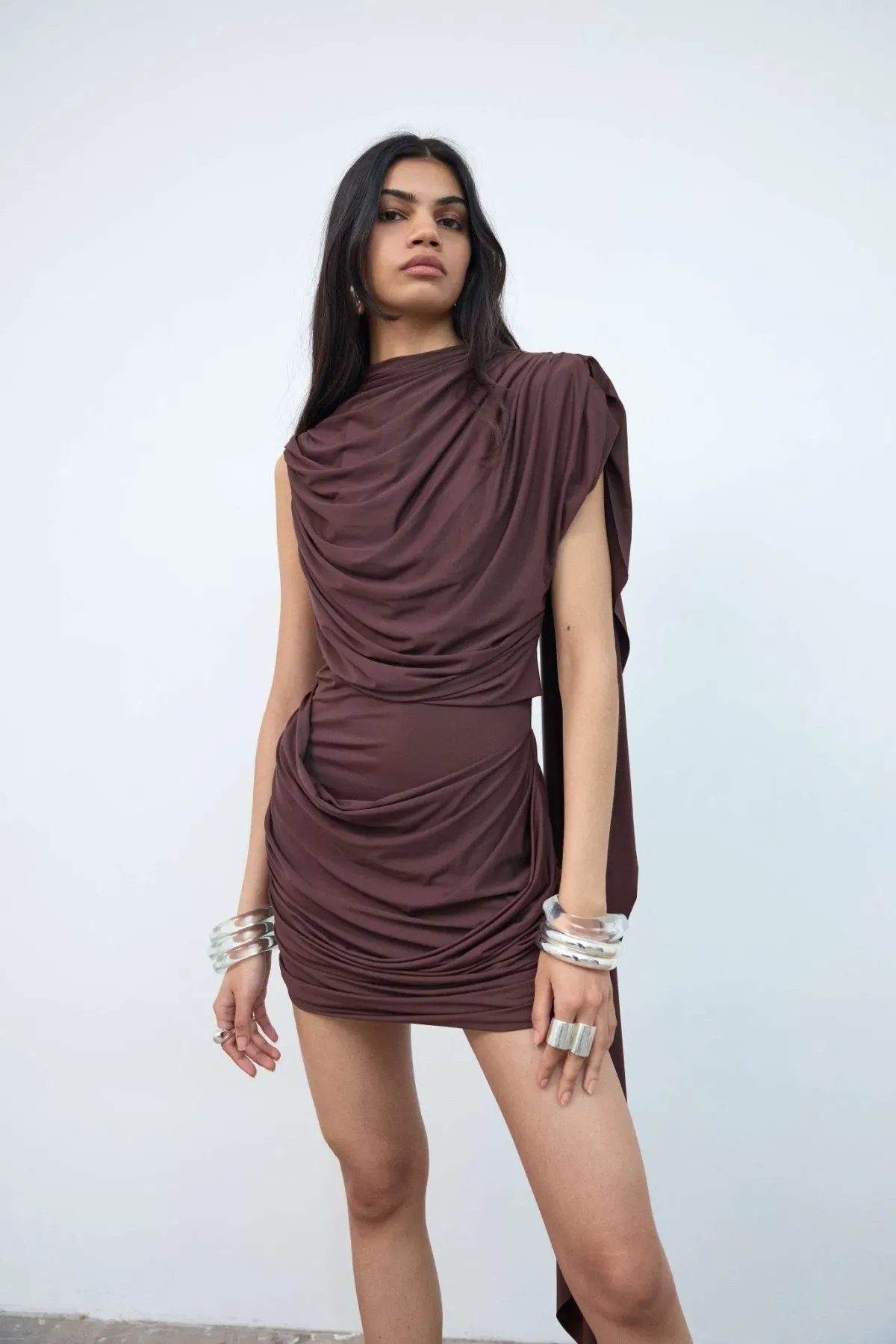 De La Vali Elara Mini Dress Brown for rent on The Volte - main image