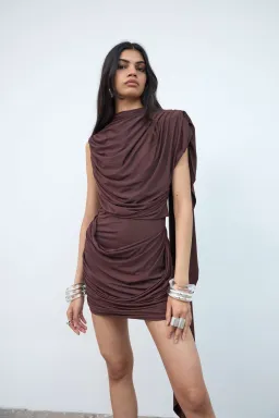 De La Vali Elara Mini Dress Brown for rent on The Volte - image 1