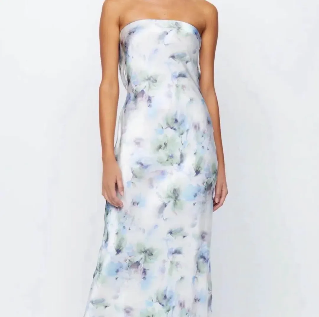 Bec + Bridge Moon Dance Strapless Dress in the "Watercolour Floral". Size 12 for rent on The Volte - main image