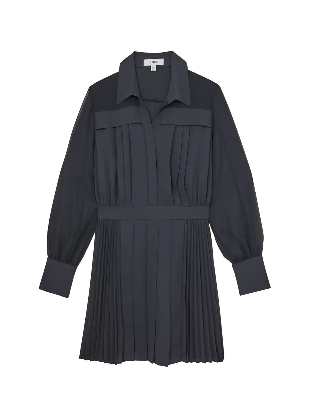 Reiss Giselle Pleat Mini Dress Navy Size 6 for rent on The Volte - main image