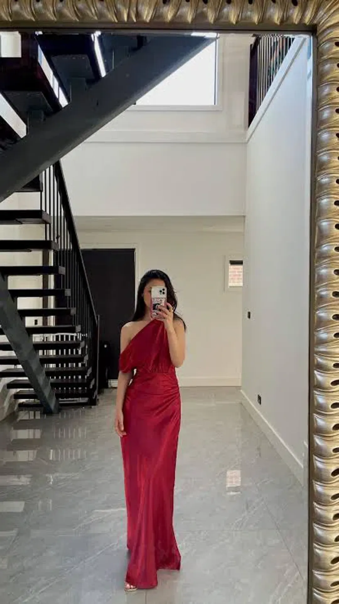 Azzurielle Eliam maxi gown dress with drape one shoulder in Wine size 10 for rent on The Volte - main image