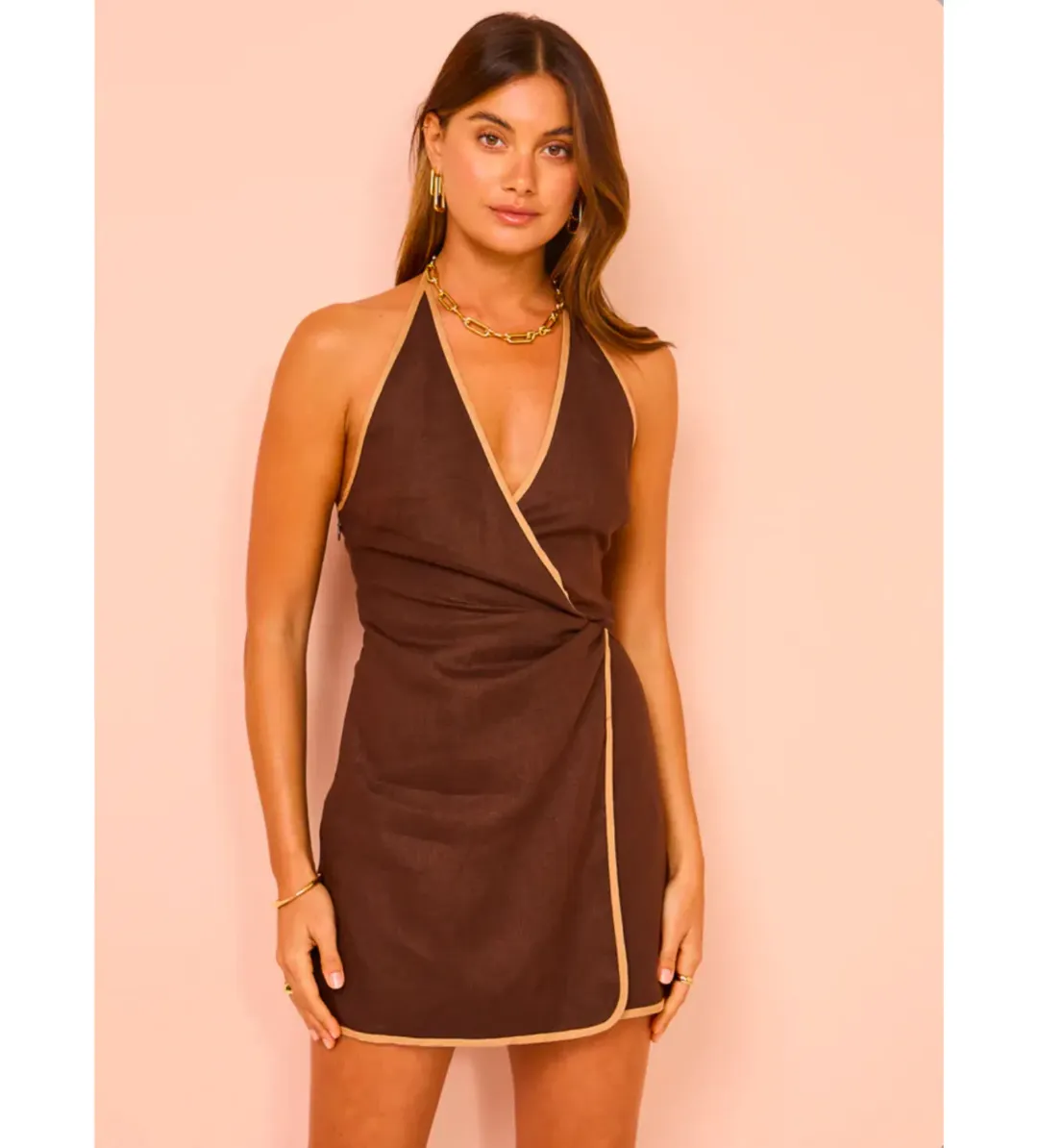 Sir The Label Affogato Twist Mini Dress in Chocolate Size 3 / AU10 for rent on The Volte - main image