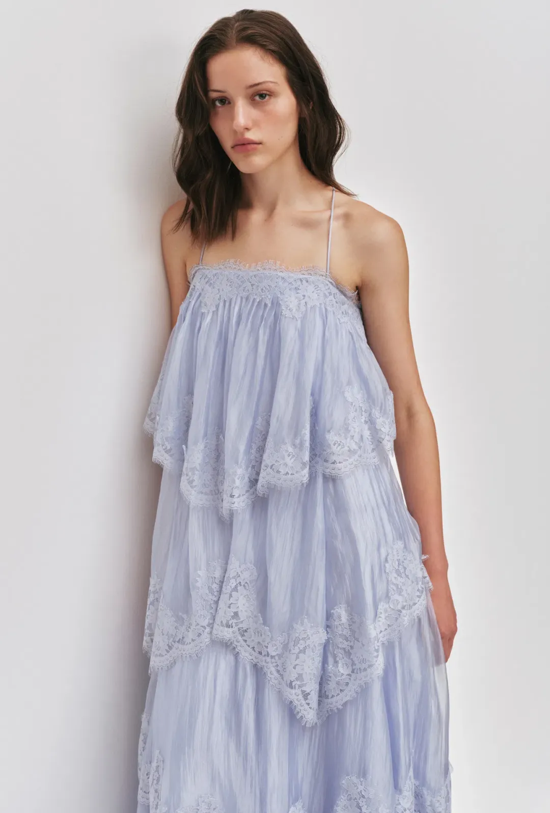 Aje Ophelia Lace Gown size 12 Blue for rent on The Volte - main image