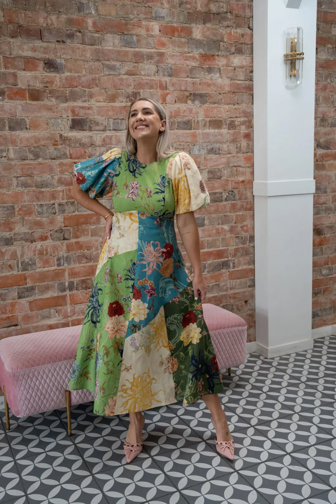 ALEMAIS AVERY SPLICED MIDI DRESS for rent on The Volte - main image