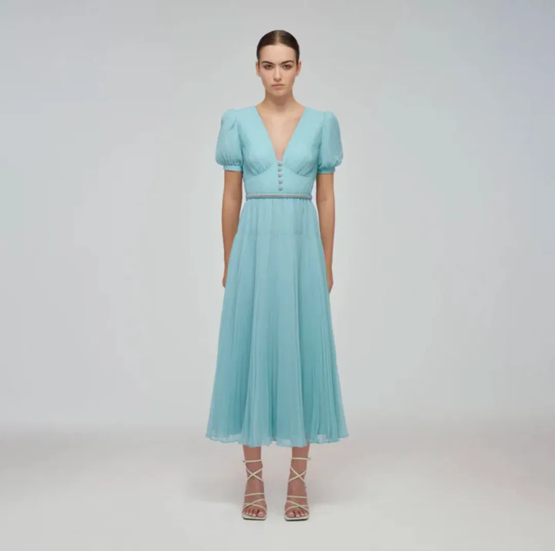 Blue Chiffon Diamanté Button Midi Dress for rent on The Volte - main image