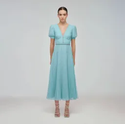 Blue Chiffon Diamanté Button Midi Dress for rent on The Volte - image 1