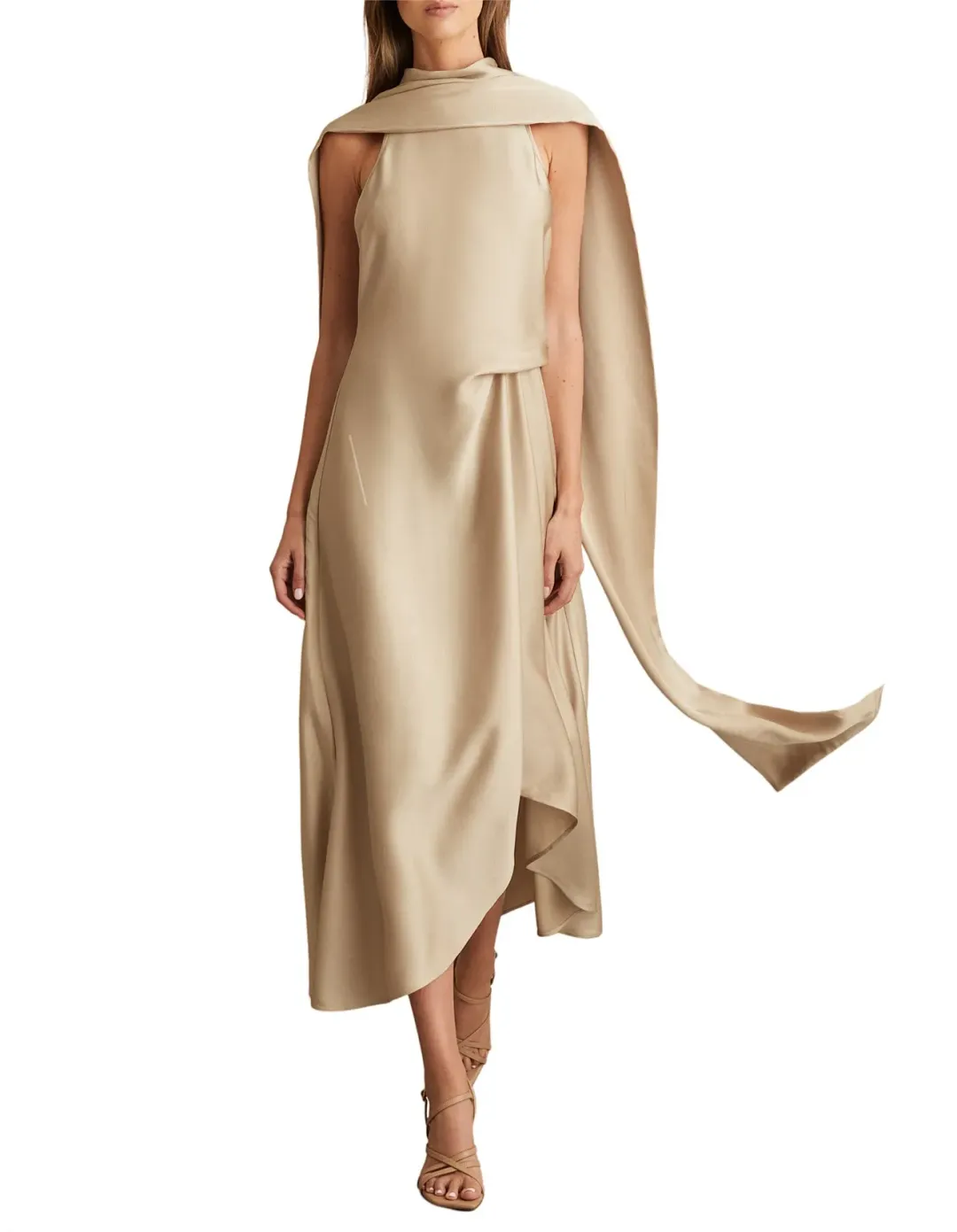 Reiss Michelle Drape Occasion Midi Dress Nude Size 14 for rent on The Volte - main image