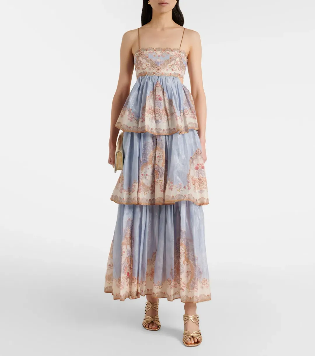 BRAND NEW Zimmermann Daylight Tiered Maxi Dress in Wallpaper Floral Denim Size 1 AU 10 for rent on The Volte - main image