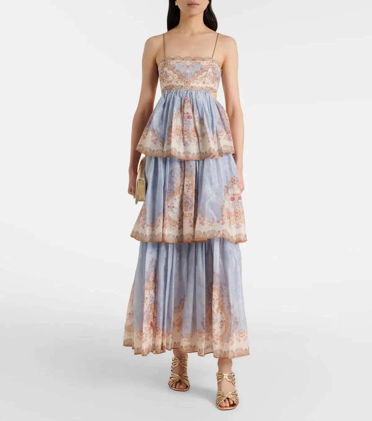 BRAND NEW Zimmermann Daylight Tiered Maxi Dress in Wallpaper Floral Denim Size 1 AU 10 for rent on The Volte - main image