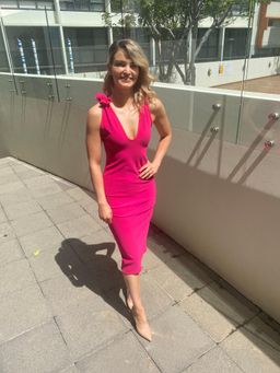 By Johnny V Neck Bow Shoulder Dress - Pink for rent on The Volte - image 1