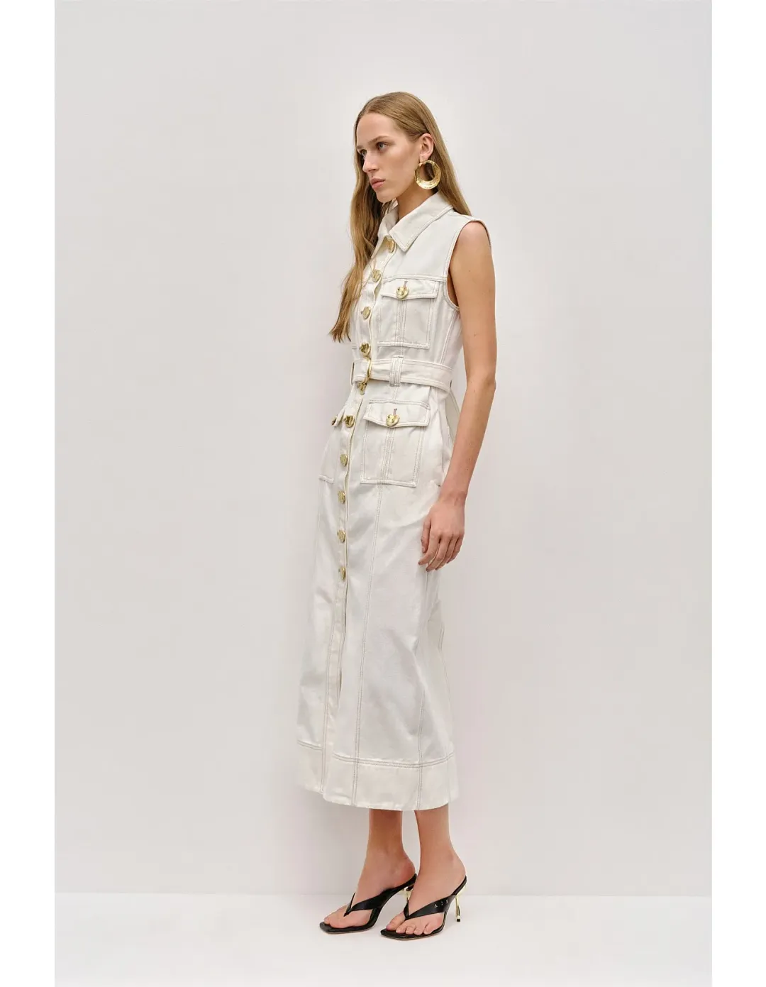 Aje Ivy Denim Midi Dress Cream Size 8 for rent on The Volte - main image