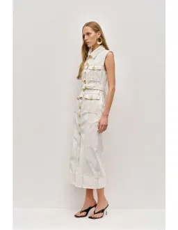 Aje Ivy Denim Midi Dress Cream Size 8 for rent on The Volte - image 3