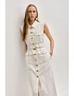 Aje Ivy Denim Midi Dress Cream Size 8 for rent on The Volte - image 2
