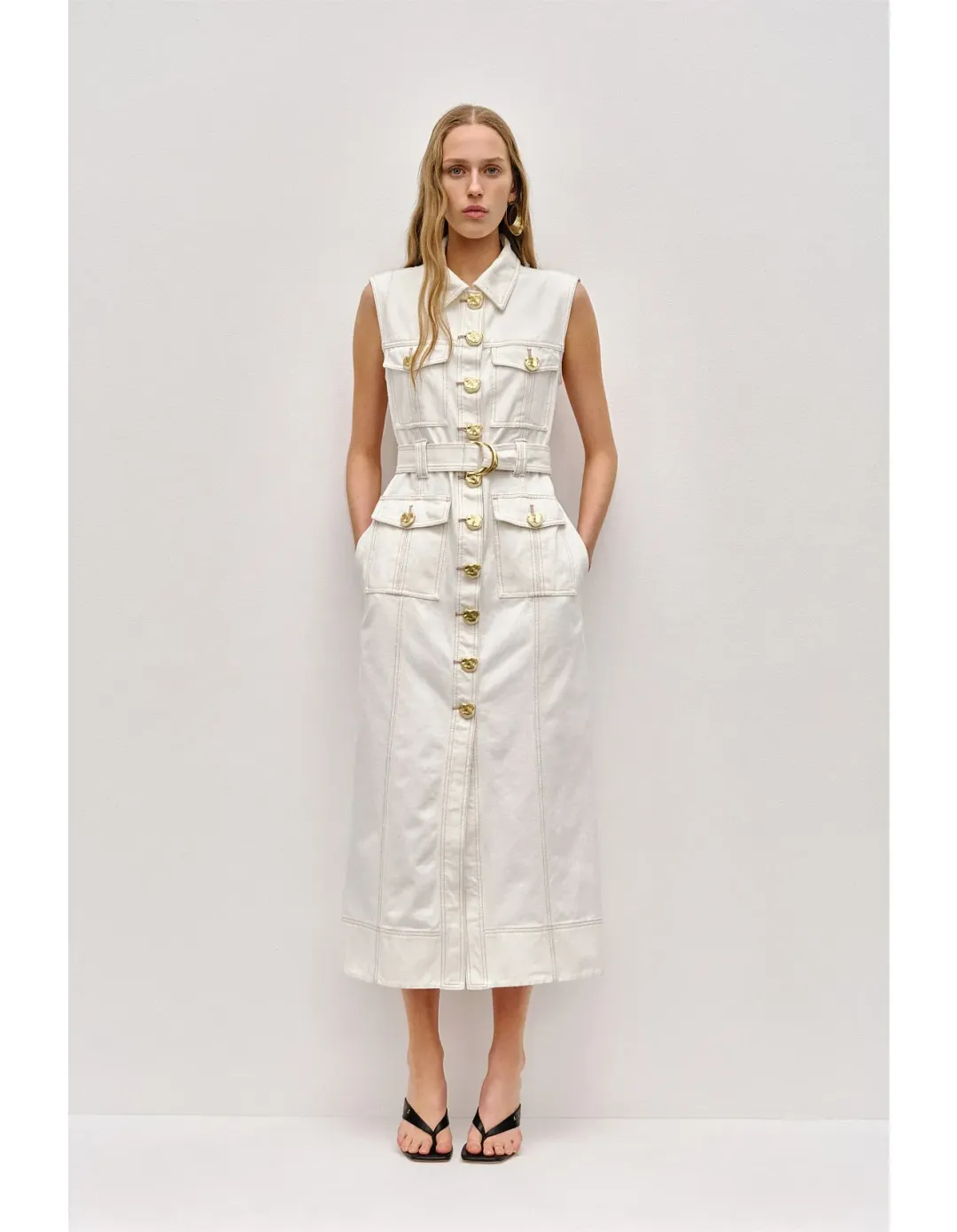 Aje Ivy Denim Midi Dress Cream Size 8 for rent on The Volte - main image