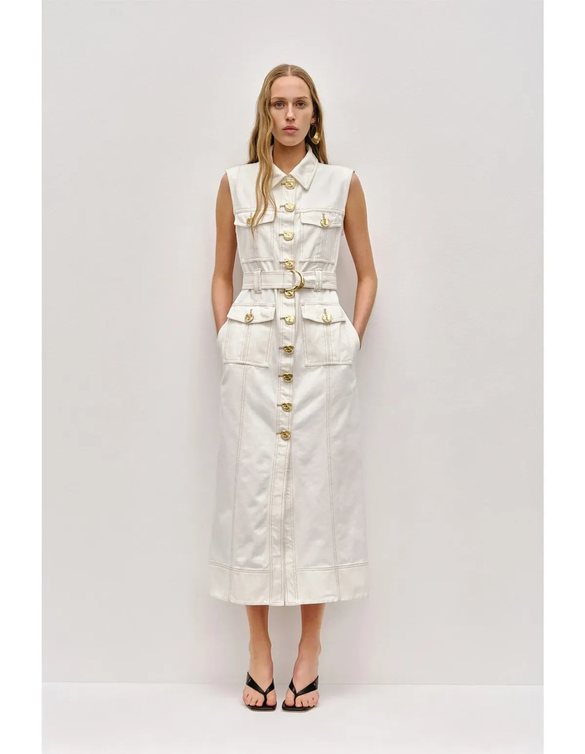 Aje Ivy Denim Midi Dress Cream Size 8 for rent on The Volte - main image