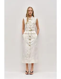 Aje Ivy Denim Midi Dress Cream Size 8 for rent on The Volte - image 1
