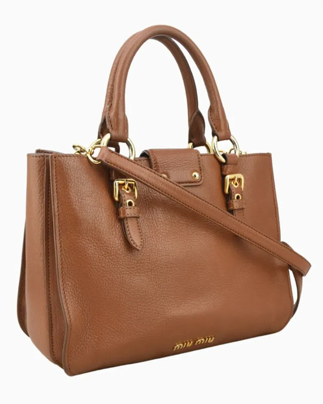 Miu Miu Madras Tote Bag Calfskin Brown Handbag for rent on The Volte - main image