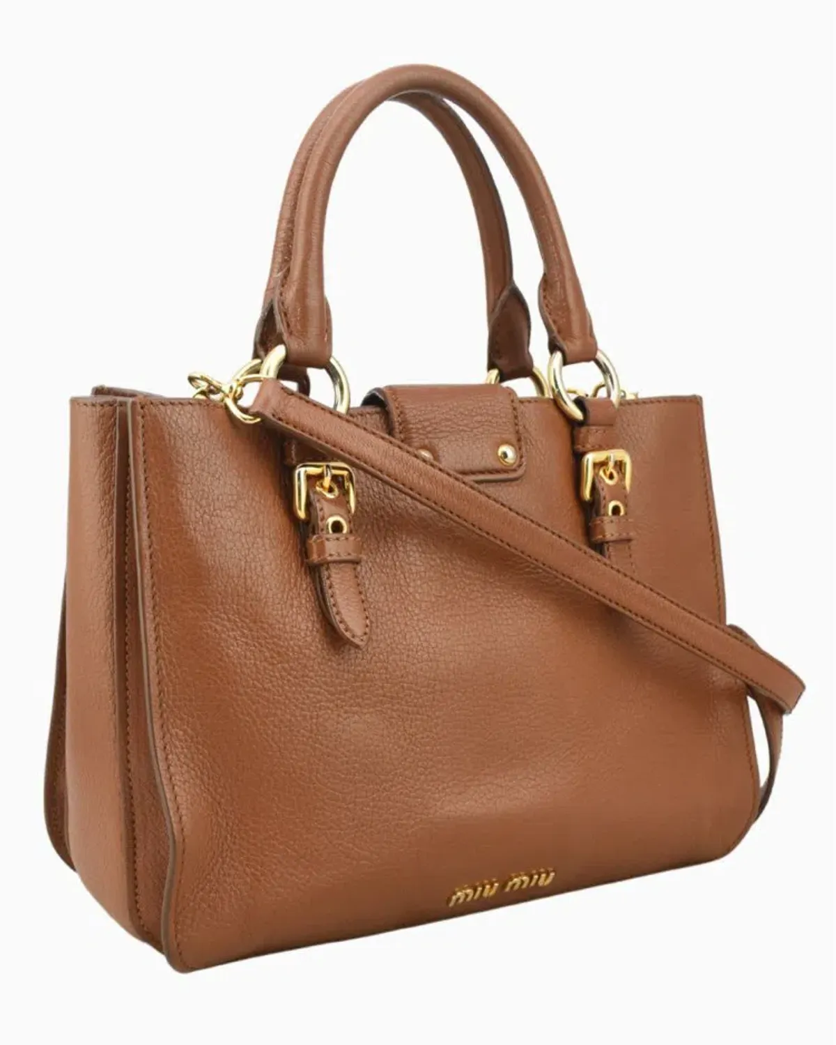 Miu Miu Madras Tote Bag Calfskin Brown Handbag for rent on The Volte - main image