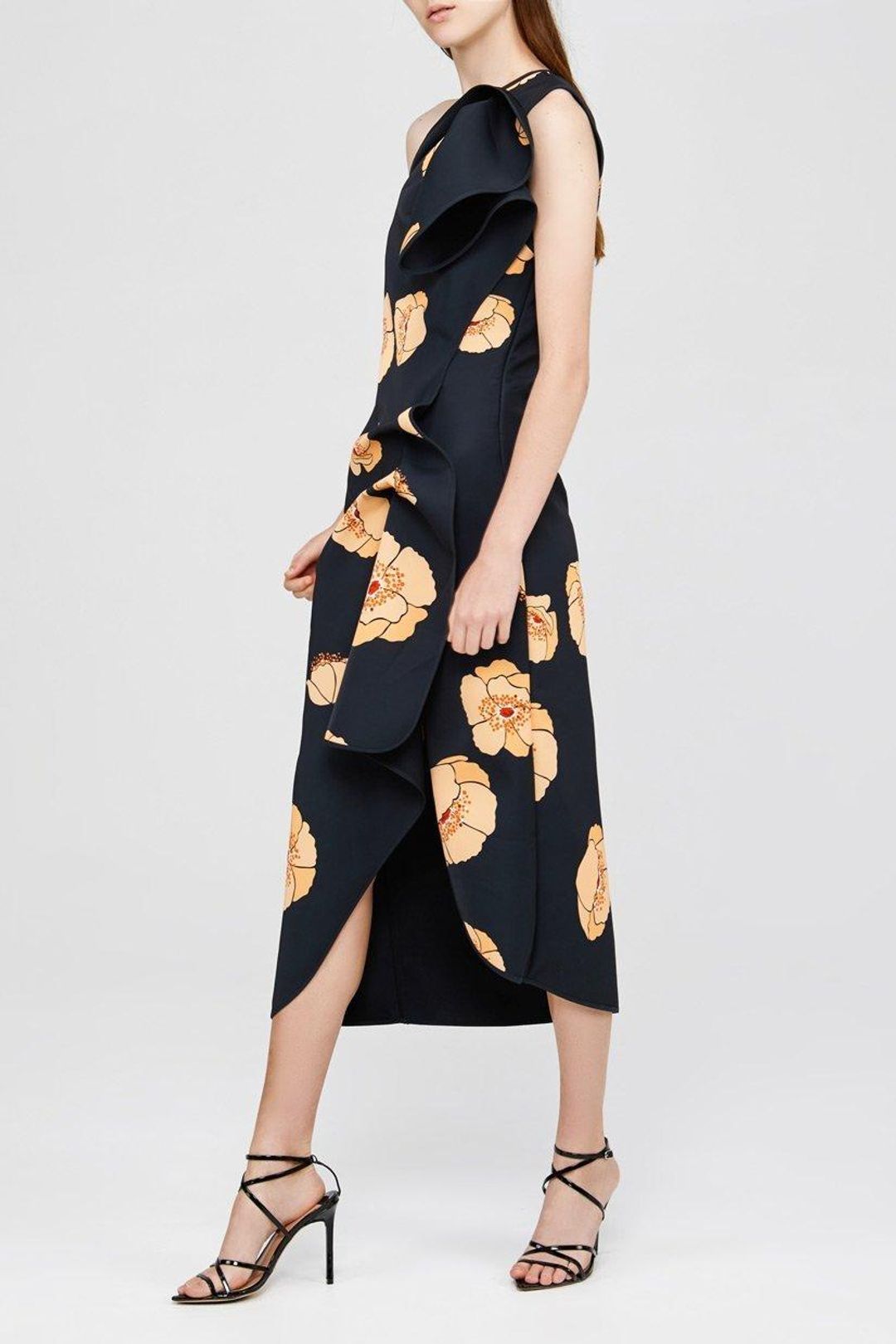 Acler Crawford Midi Dress Black Large Amber Poppy Size 8 for rent on The Volte - main image