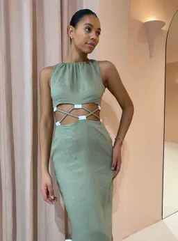 SIR the label green linen Mayra maxi dress size 0 for rent on The Volte - image 5