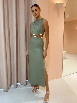 SIR the label green linen Mayra maxi dress size 0 for rent on The Volte - image 1