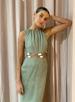 SIR the label green linen Mayra maxi dress size 0 for rent on The Volte - image 2