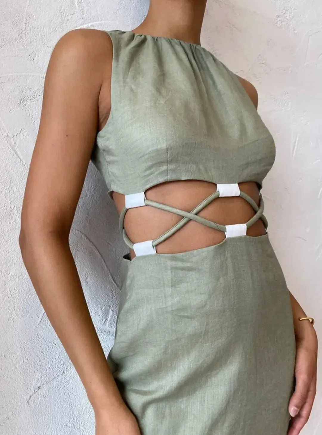 SIR the label green linen Mayra maxi dress size 0 for rent on The Volte - main image