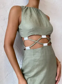 SIR the label green linen Mayra maxi dress size 0 for rent on The Volte - image 3