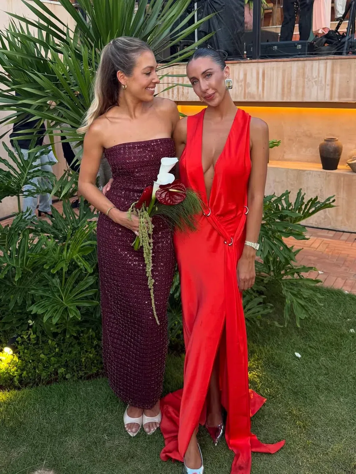 MISHA Harlow Satin Maxi Dress Chilli Size XS  for rent on The Volte - main image