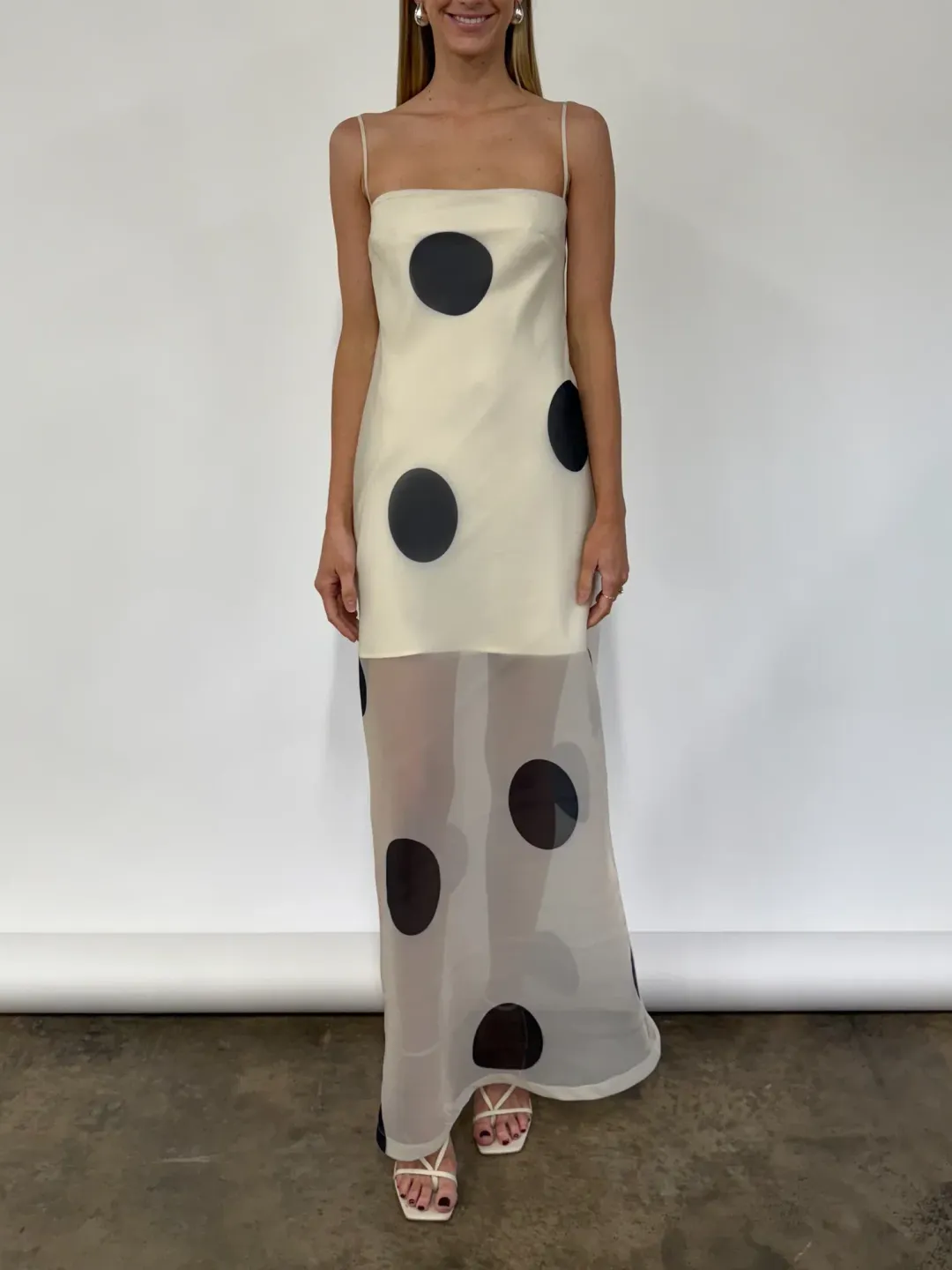 By Nicola Mila Maxi Dress size 10 Ivory Polka Dot for rent on The Volte - main image