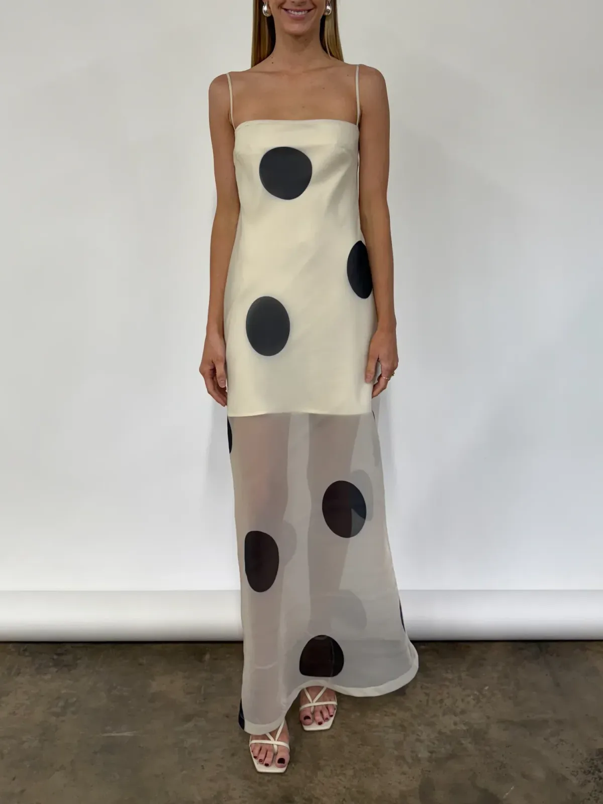 By Nicola Mila Maxi Dress size 10 Ivory Polka Dot for rent on The Volte - main image