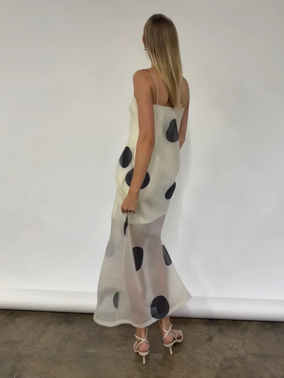 By Nicola Mila Maxi Dress size 10 Ivory Polka Dot for rent on The Volte - main image