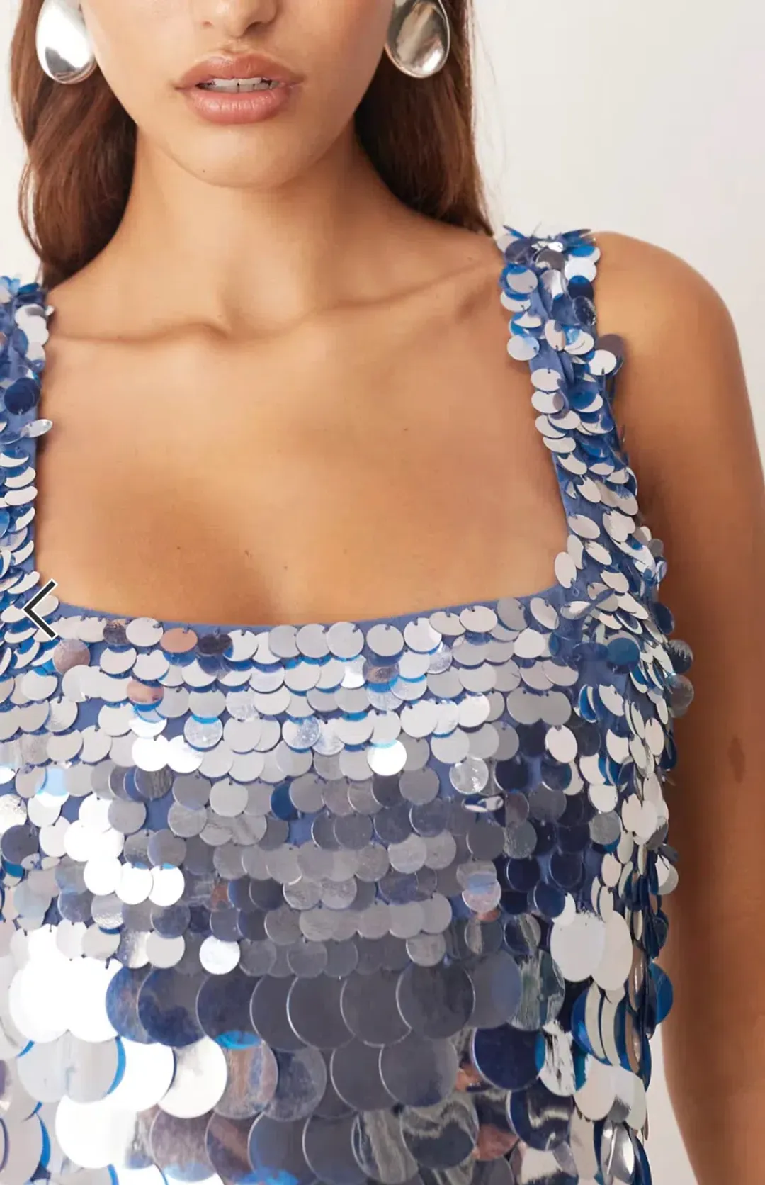 Embellished Disc Sequin Square Neck Full Skirt Midi Dress in Blue for rent on The Volte - main image